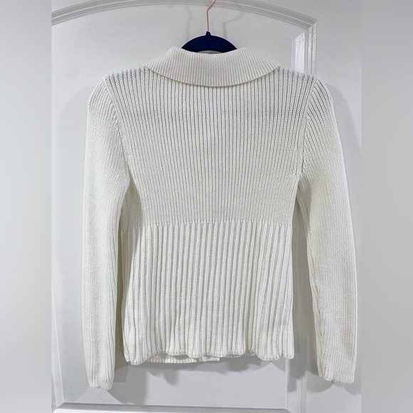 Ann Taylor Ivory Cable Knit Cotton Cardigan S Collared Button Down Sweater - Picture 2 of 8